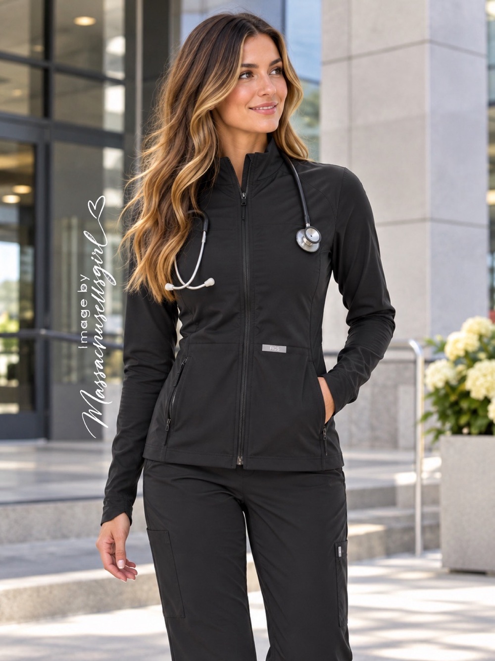 FIGS ContourKnit Scrub Jacket Black Size Small